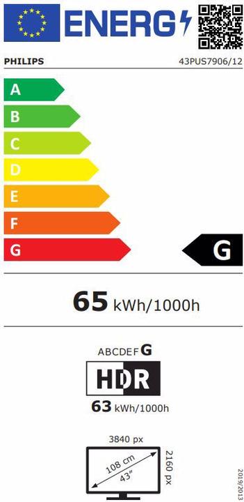 Energy Label Philips 43PUS7906 Ambilight (43", PUS7906, LED, 4K, 2021)