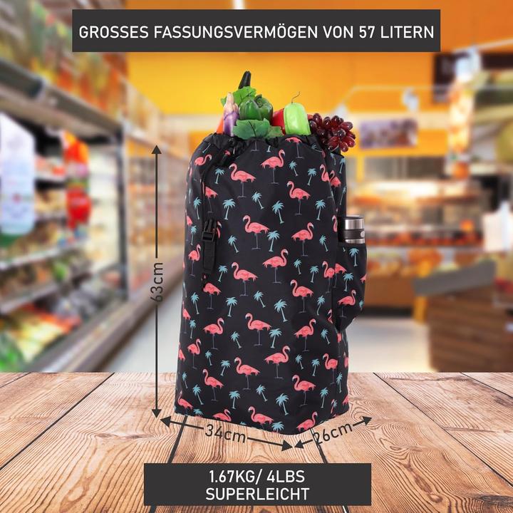 Produktbild Hoppa Einkaufstrolley 47L, Schwarz/Flamingos