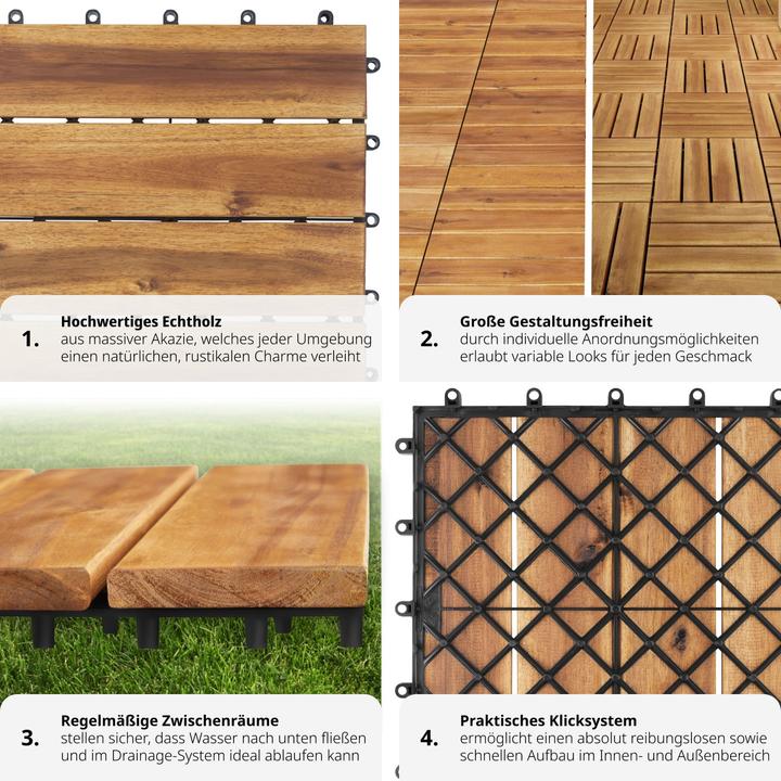 Actual product image tectake 20er Set Terrassenfliesen Tabula Akazienholz, je 4 Lamellen (20 x)