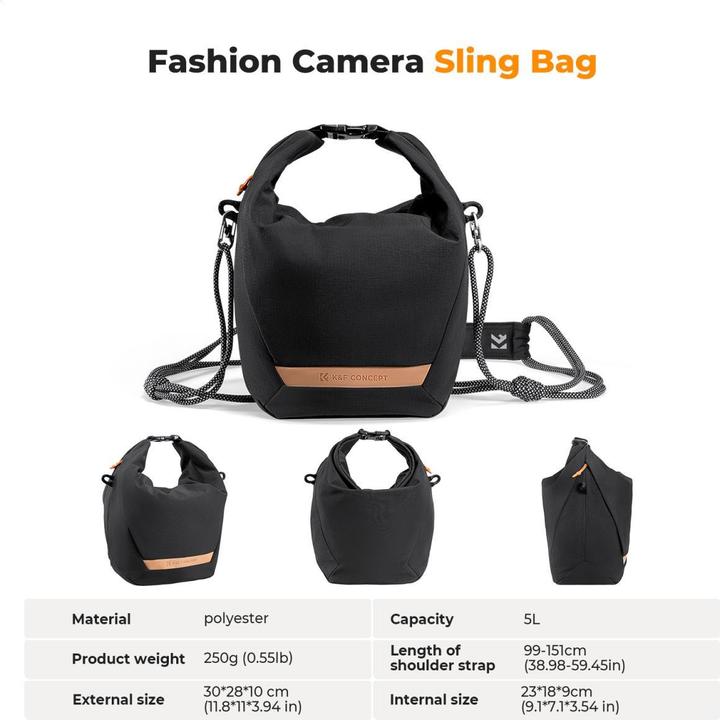 Actual product image K&F Concept Sling Bag 5L Urban Wander (Black) (Camera shoulder bag, 5 l)