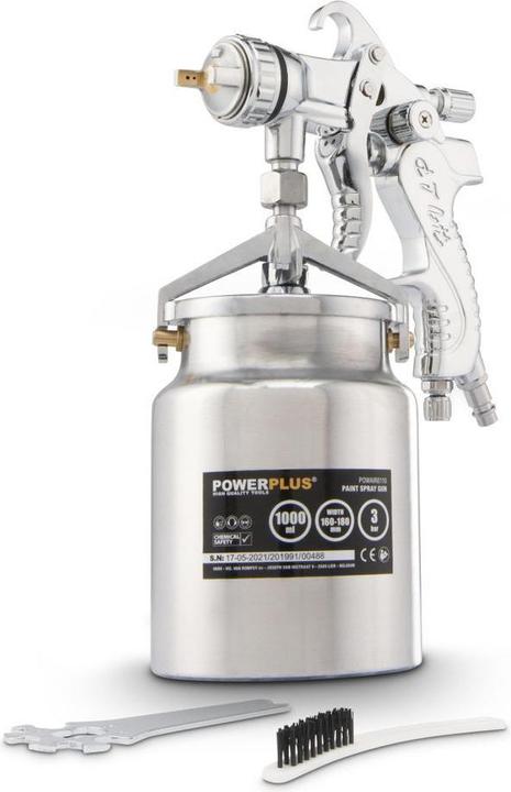 Powerplus POWAIR0110 Pneumatisch verfpistool - Verfspuit - Max. druk: 3bar - 1000ml onderbeker - Spuitbreedte