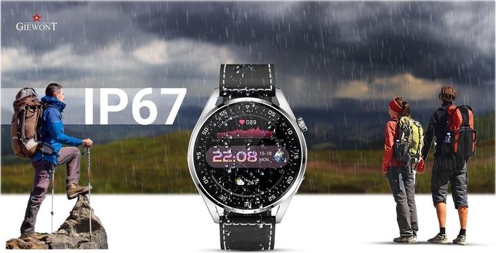 Actual product image Giewont Smartwatch GW450-5 Silver + black leather strap