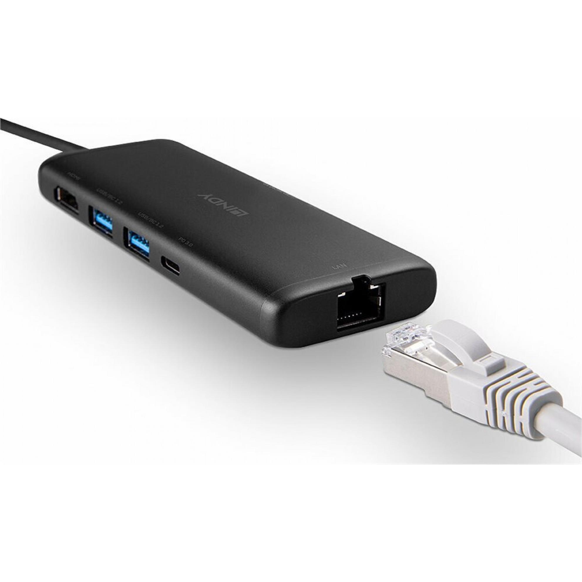 Thumbnail - Lindy USB-C Hub (USB-C, 7 Ports), Dockingstation + USB Hub, Schwarz