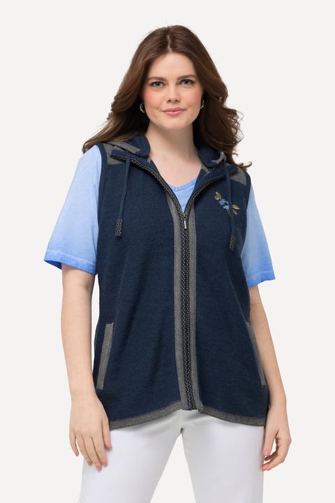 Immagine prodotto Ulla Popken Gilet smanicato in maglia in tradizionale stile Tracht con cappuccio staccabile e fascia (42, 44)