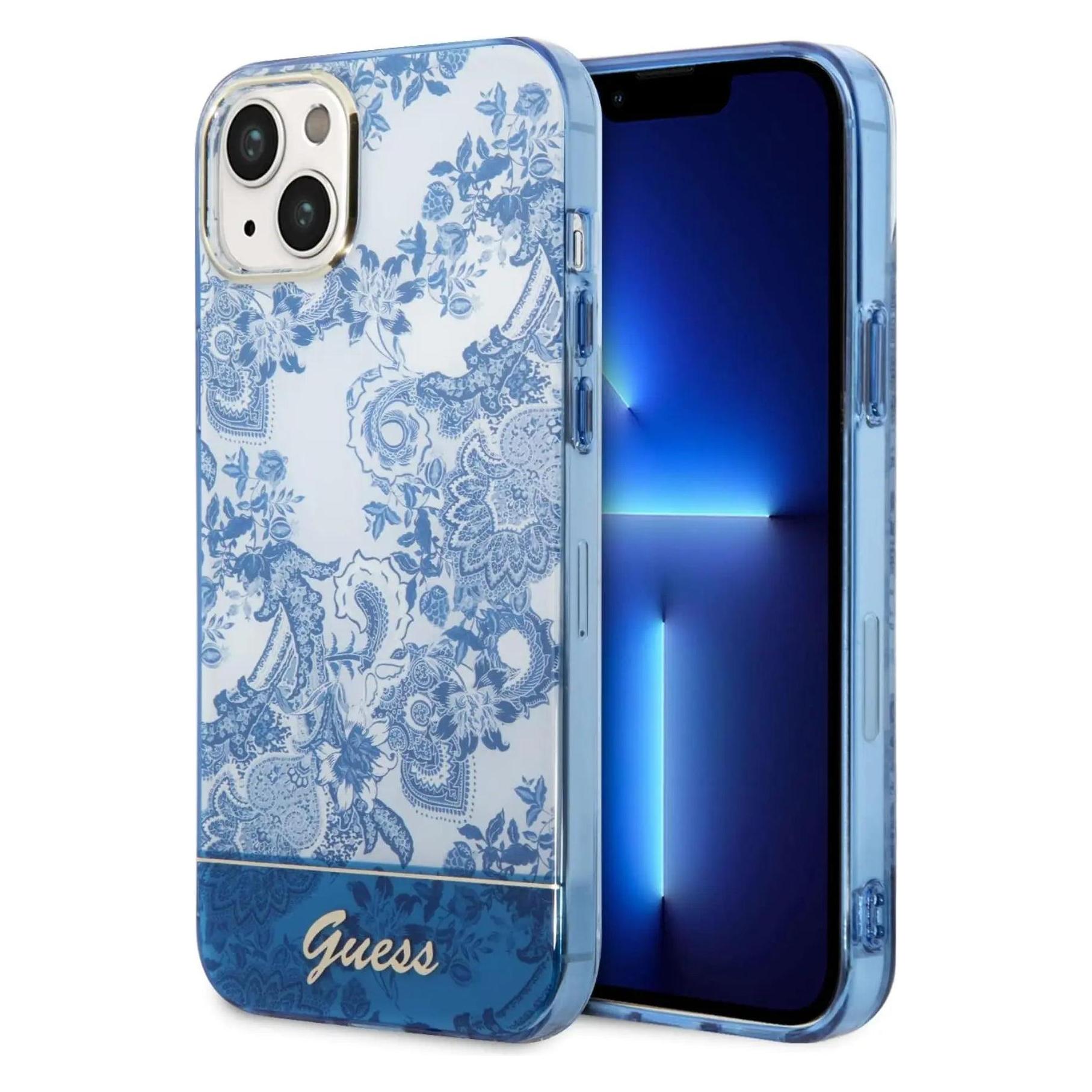 Guess GUHCP14MHGPLHB IPhone 14 Plus 6, 7" Niebieski/blue Hardcase Porcelain Collection (Apple IPhone 14 Plus), Smartphone Hülle, Blau