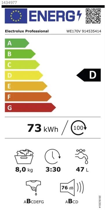 Energie-Label Electrolux WE170V ABLAUFVENTIL (8 kg, Links)