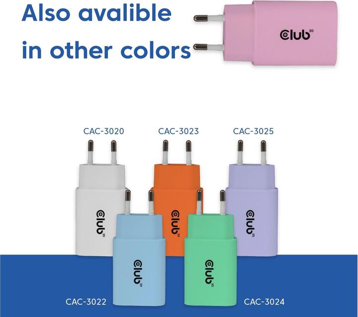 Image du produit Club 3D Club3D Lifestyle Ladegerät USB-C 30Watt, 2Stk pink retail (30 W)