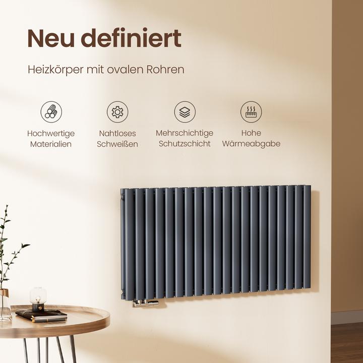 Produktbild Emke Heizkörper, Ovaler Heizkörper, Anthrazit 60x110cm 1828W Doppellagig (1828 W)