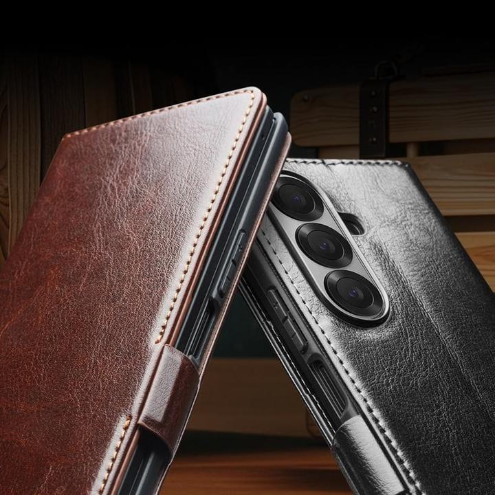 Image du produit QiAlino Fourre Flip cuir véritable avec fermeture magnétique foncé (Samsung Galaxy Z Fold7)