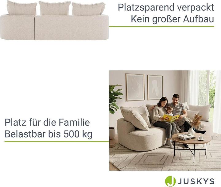 Produktbild Juskys Sofa Tirano mit Ottomane rechts - Bouclé Creme (2-Sitzer)