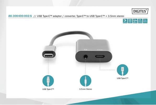 Produktbild Digitus USB Typ C — 3.5mm Klinke| USB Typ C (USB-C, 1 Ports)