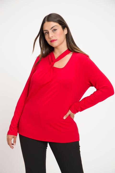 Produktbild Ulla Popken Shirt, Cut-Out, Slim, drapierter V-Ausschnitt, Langarm (54)