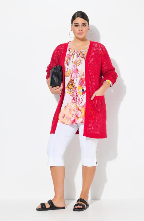 Produktbild Ulla Popken Long-Strickjacke, Netz-Optik, offene Form, V-Ausschnitt (56)