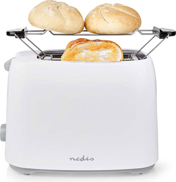 Actual product image Nedis Toaster 2 Slots Browning levels: 7 Defrost feature Bun rack White