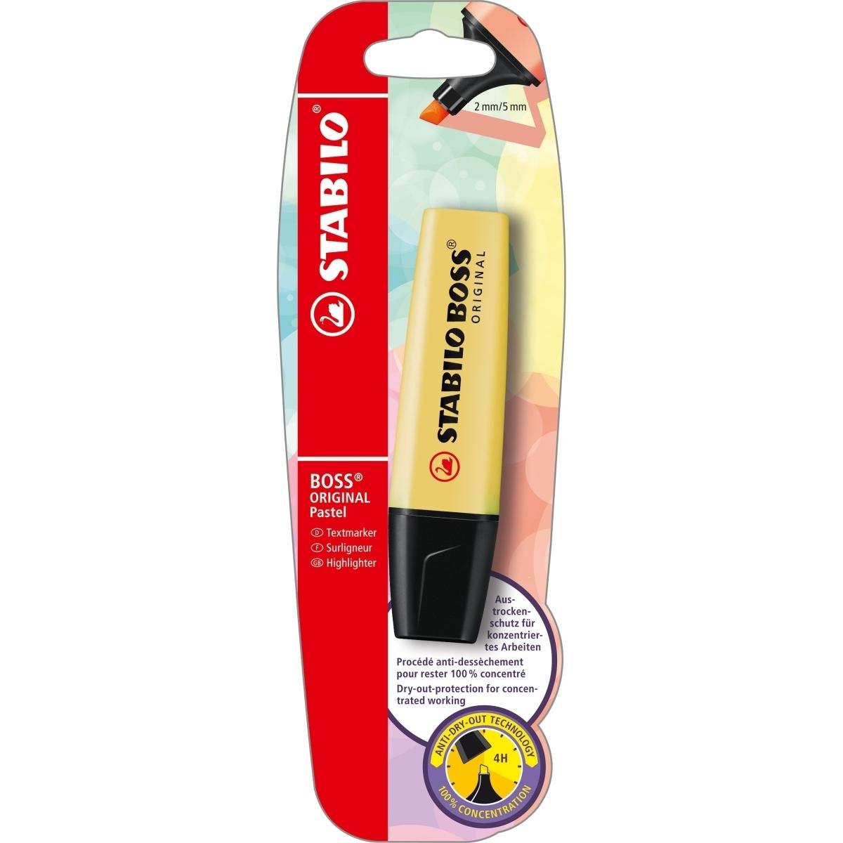 STABILO, Marker, Textmarker - BOSS ORIGINAL Pastel - Einzelstift - pudriges Gelb (Pudriges Gelb, 5 mm, 1 x)