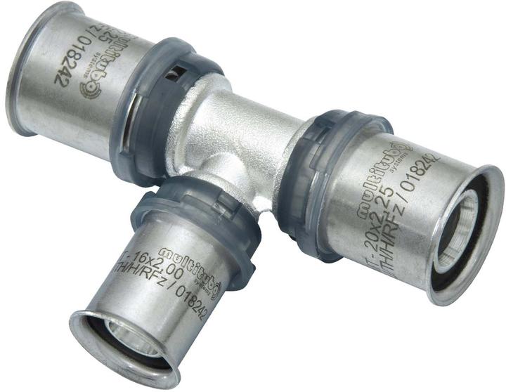 Productafbeelding Multitubo G2 metaalpers T-stuk, rood. 25 x 20 x 20, messing vertind (Persaansluiting)