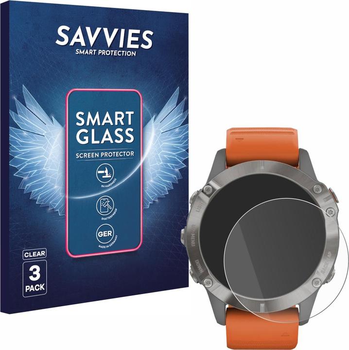 Immagine prodotto Savvies 3x Smart Glass – Hybrid Glass Pellicola in vetro 9H per Garmin Fenix 6 Pro (fenix 6 Pro)
