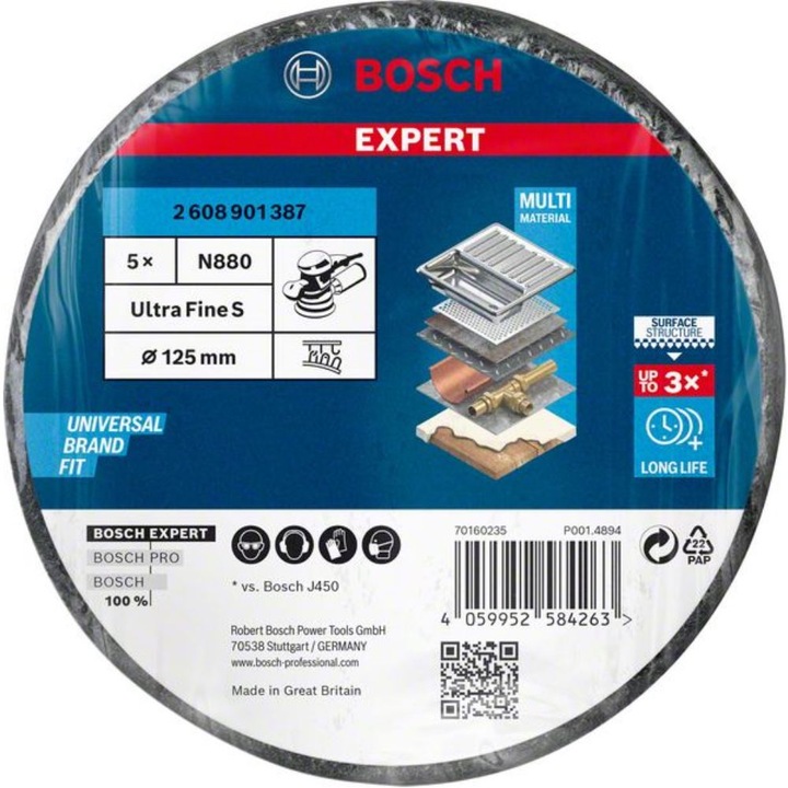 Actual product image Bosch Professional Zubehör EXPERT N880 fleece disc for random orbital sander, 128 mm, fine, 5 pcs. pcs. (800)