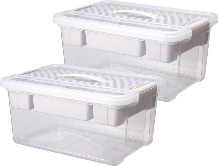 Image du produit Storage Solutions 2er-Set Grosse Aufbewahrungsbox 16L mit Organizer & Deckel, transparent, stabil (29.20 cm, 16 l, 2x)