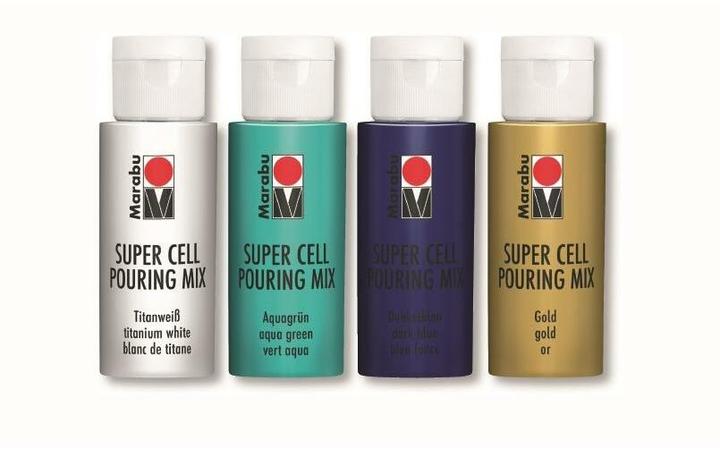 Immagine prodotto Marabu Vernice acrilica Super Cell Pouring Mix Ocean 4 x (Oro, Aquagreen, Blu scuro, Bianco di titanio, 240 ml)