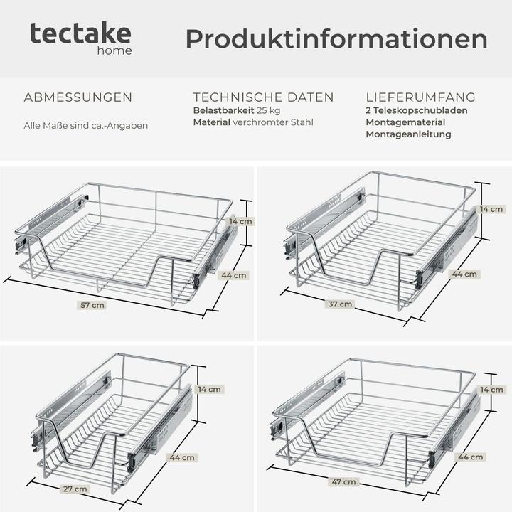 Actual product image tectake 2 Sliding wire baskets with drawer slides