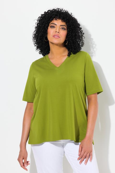 Produktbild Ulla Popken T-Shirt, Materialmix, A-Linie, V-Ausschnitt, Halbarm (58)