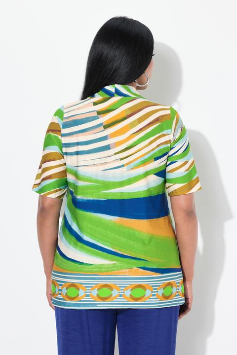 Actual product image Ulla Popken Printed Short Sleeve Waterfall Neck Tee (46, 48)