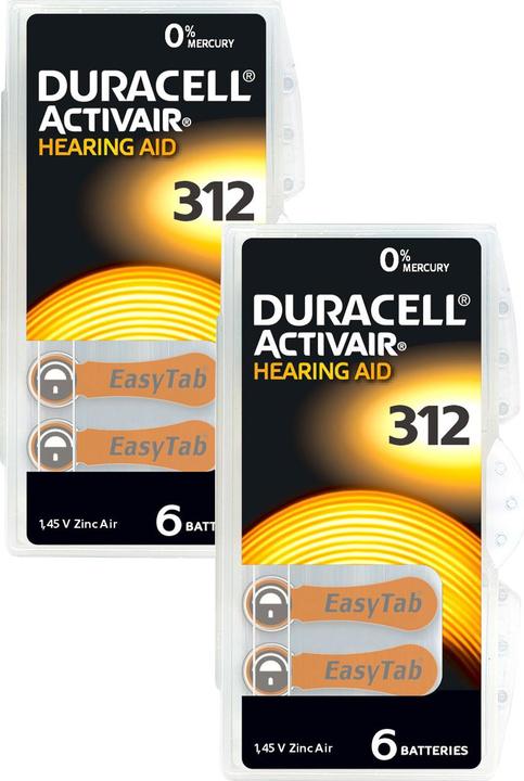 Immagine prodotto Duracell Hörgeräte-Batterien ZA 312 1.45 V, 160 mAh, 2x 6er-Sparpack (12 pz., A312, 160 mAh)