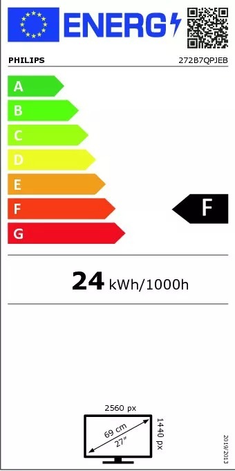 Energielabel Philips B-lijn 272B7QPJEB (2560 x 1440 pixels, 27")