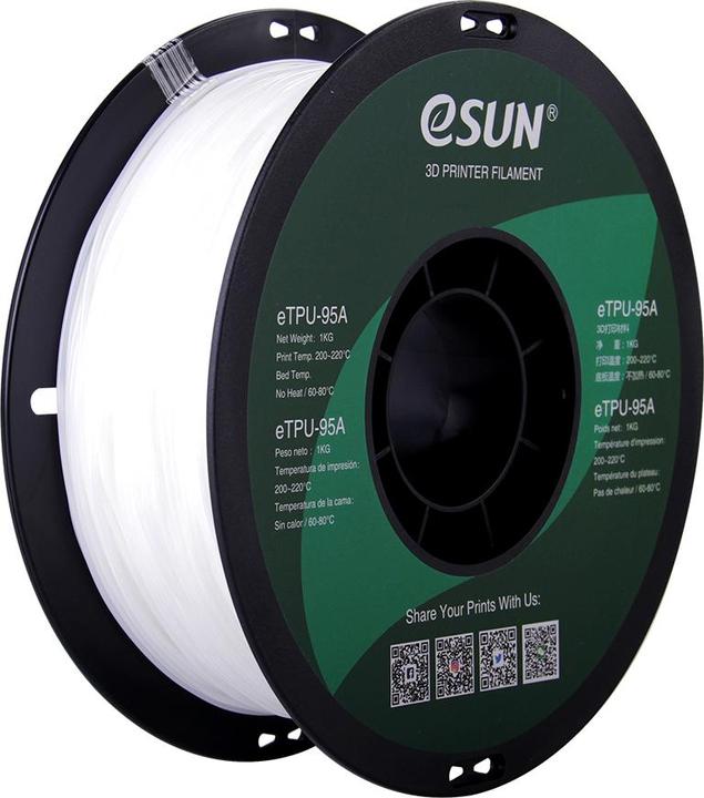 Produktbild eSUN eTPU-95A 1,75mm White 1kg 3D Filament (TPU, 1.75 mm, 1000 g, Weiss)