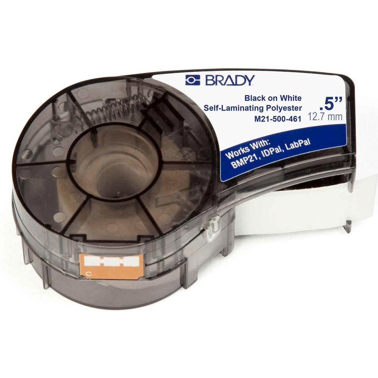 Brady, Etiketten, M21-500-461, Polyester, Schwarz auf Weiss, 12,7mm x 6,4m, permanent, endlos