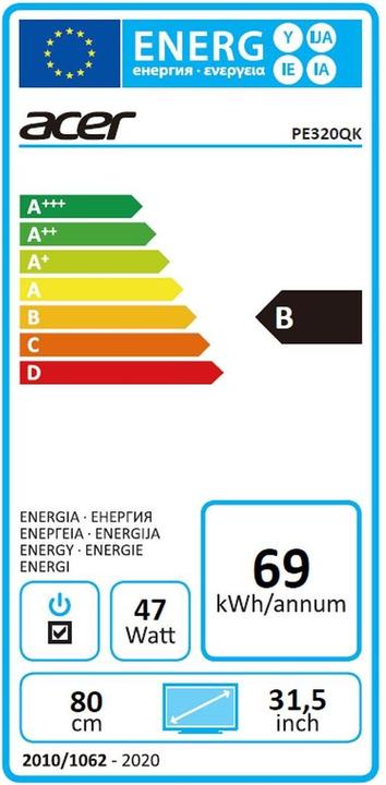 Energy Label Acer ProDesigner PE320QK (3840 x 2160 Pixels, 31.50")
