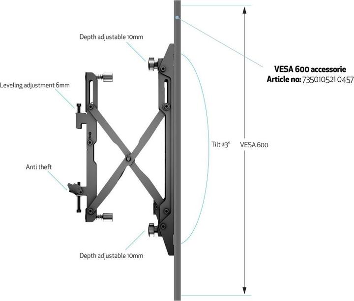 Actual product image Multibrackets Wall mount push in pop out, 40"-75", black (Wall, 75", 30 kg)