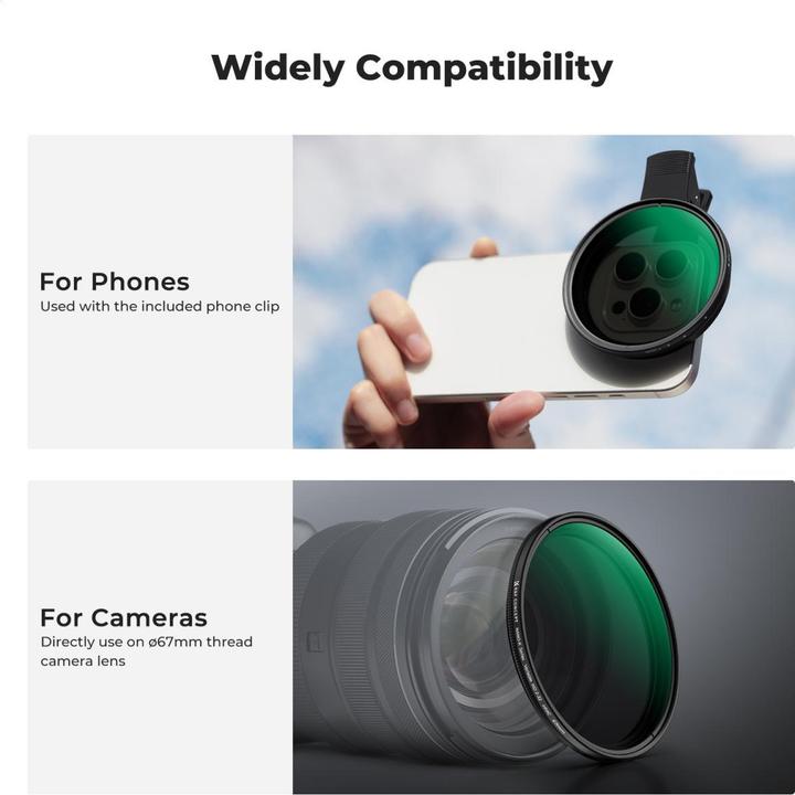Image du produit K&F Concept 67mm Universal Type Phone clip, with 67mm ND2-32 Filter, 18-layer green coated