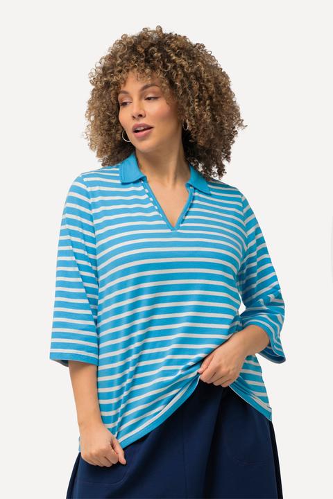 Produktbild Ulla Popken Poloshirt, Ringel, V-Ausschnitt, 3/4-Arm (46, 48)
