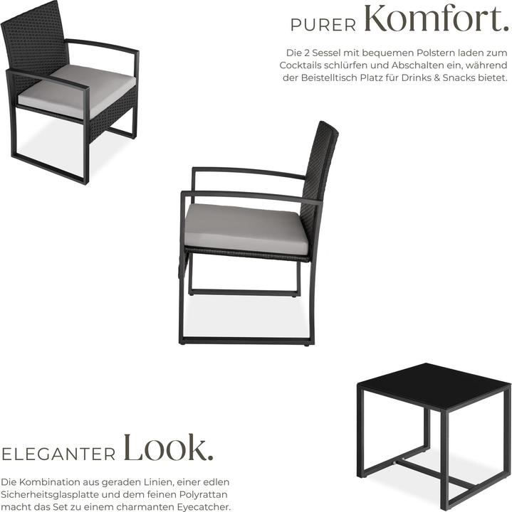 Image du produit tectake Ensemble de salon de jardin en rotin Granada avec table pour 2 personnes Noir