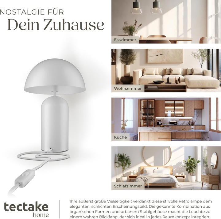 Produktbild tectake Kleine Retro-Tischlampe Altea, Pilzdesign, 40W (E14)
