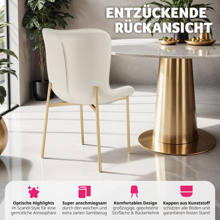 Immagine prodotto tectake Set di 2 sedie imbottite Tessa effetto velluto, ergonomiche, bianco/oro