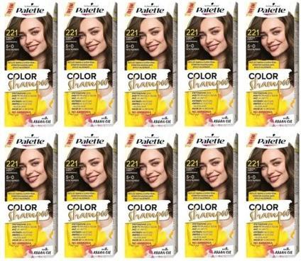 Schwarzkopf Palette Color Shampoo Hair Color 5-0 221 Medium Brown - Pack of 10 (5-0 221 Mittelbrau)