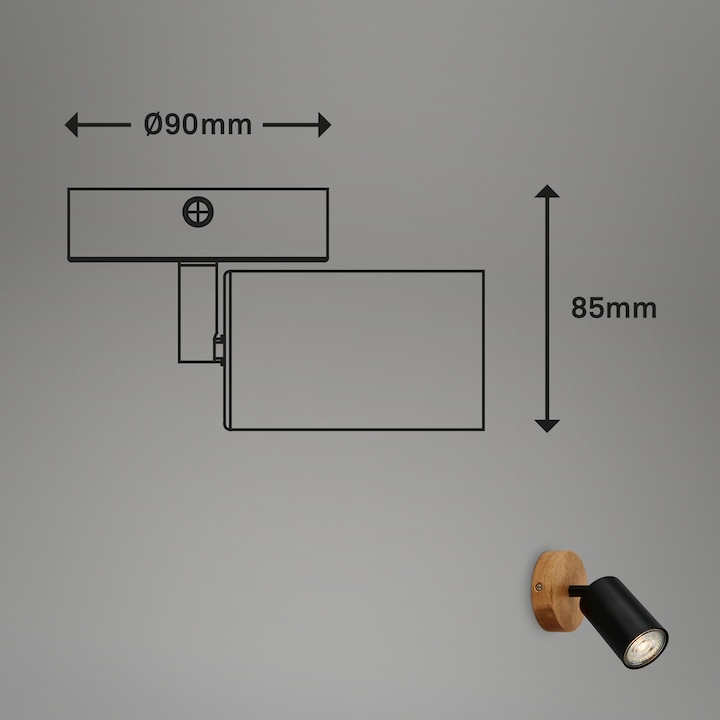 Produktbild Briloner Spot, schwarz, mit Holz, exkl. 1xGU10 9W (GU10)