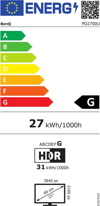 Energy Label BenQ PD2700U (3840 x 2160 Pixels, 27")