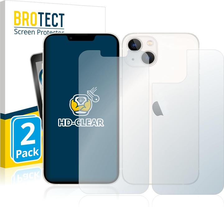 BROTECT Schutzfolie Displayschutz Klar (2 Stück, Apple iPhone 13)