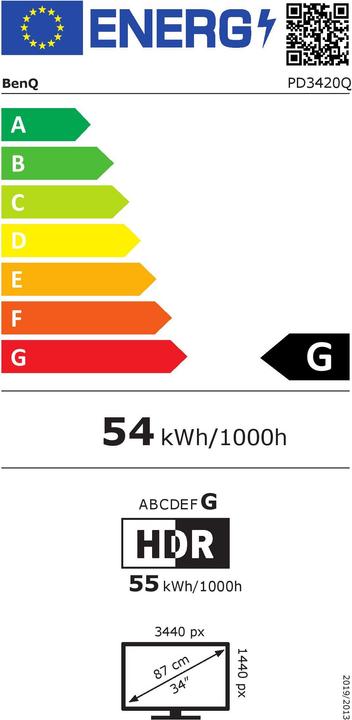 Energy Label BenQ PD3420Q (3440 x 1440 pixels, 34")