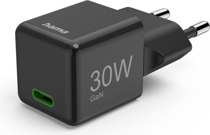 Image du produit Hama Chargeur rapide, USB-C, PD/QC/GaN, super-mini-chargeur, 30 W, noir (30 W, 1 portion)