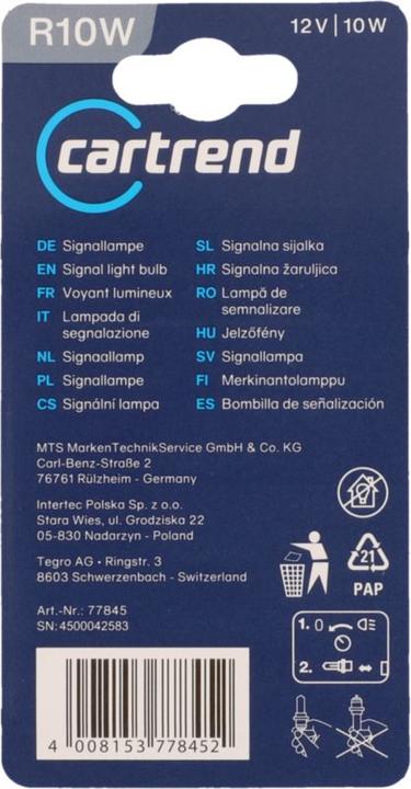 Nährwerte und Zutaten Unitec Standard Leuchtmittel (R10W)