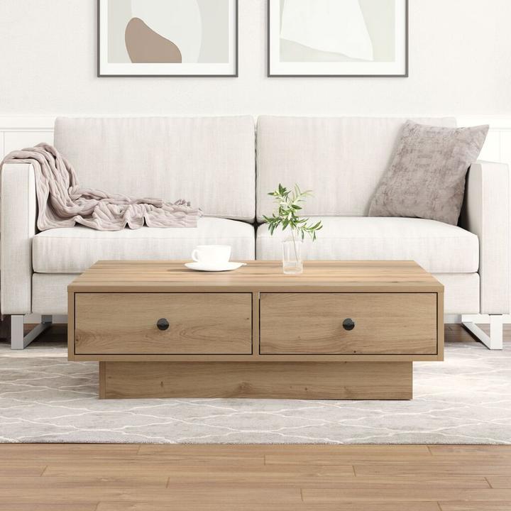 Produktbild VidaXL Couchtisch Eiche Furnier, MDF 90 x 90 x 28 cm Aufbewahrung (90 x 90 x 28 cm)