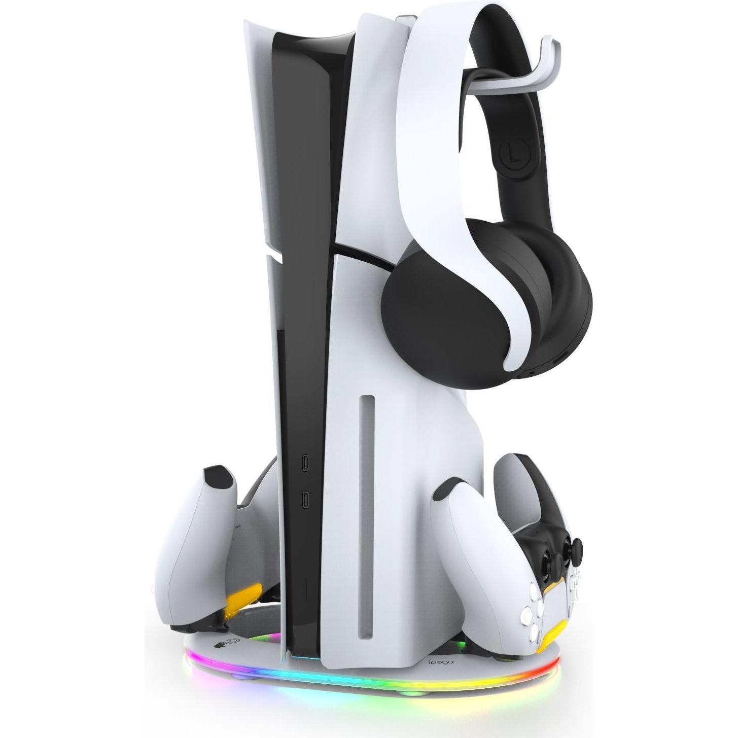 iPega P5S045 Vertical Charging Stand with RGB for PS5 Slim/PS5 Pro White (Damage Package) (PS5), Accessori per controller gaming, Bianco
