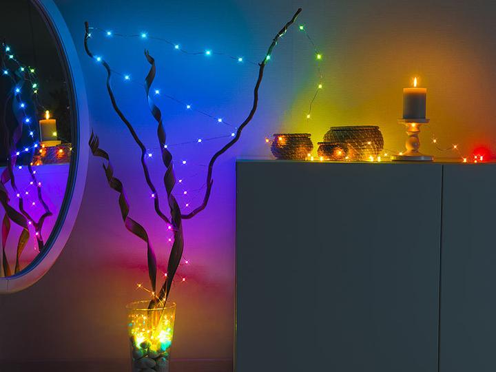 Image du produit Luminea Fil lumineux à LED RVB avec commande musicale, WLAN et App, USB, 10 m (10 m)