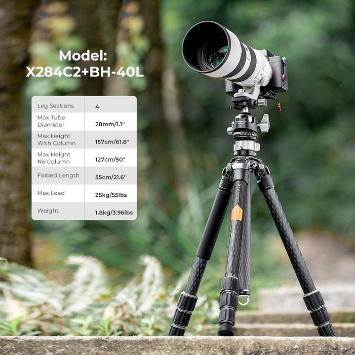 Image du produit K&F Concept Concept Heavy Duty Tripod X284C2 Carbon 157cm (Carbone)