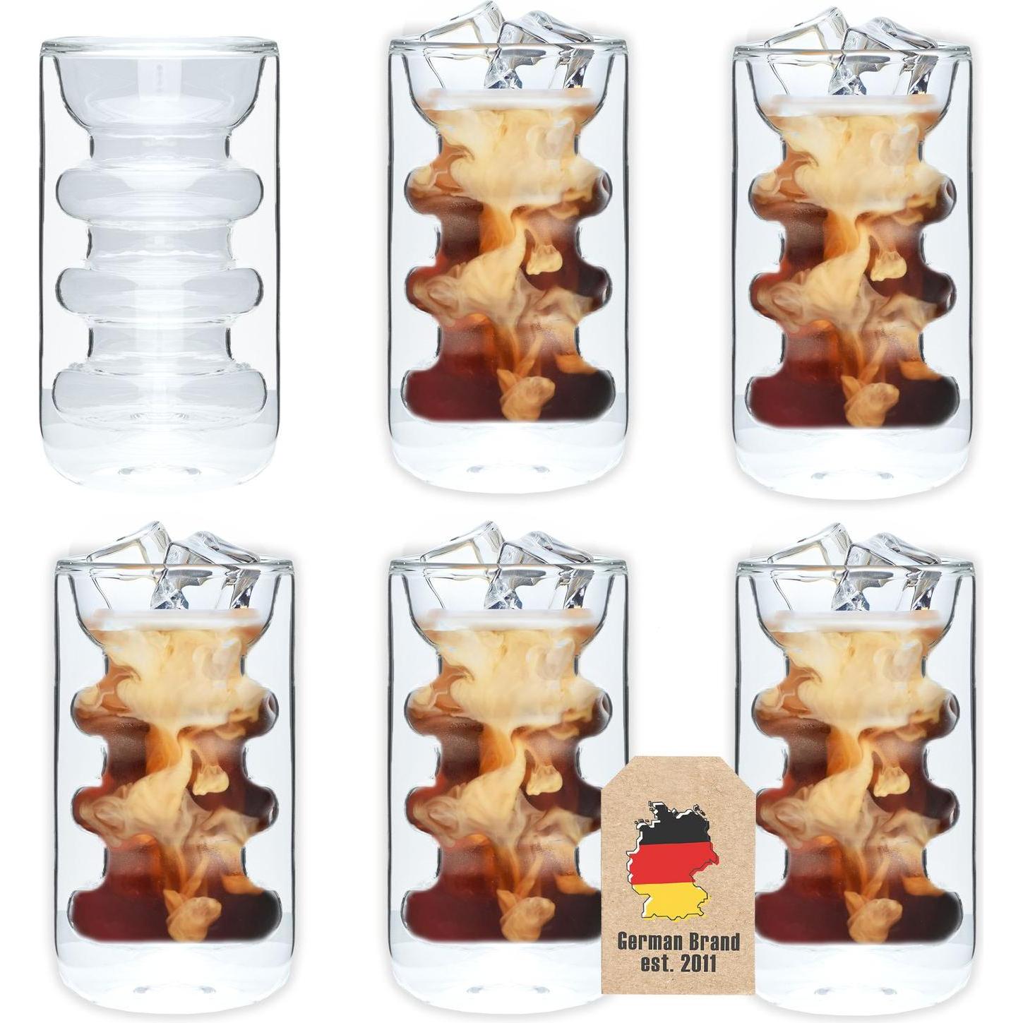 Intirilife Thermo Kaffee Tee Glas 260 ml Rillen Style, Trinkgläser, Transparent